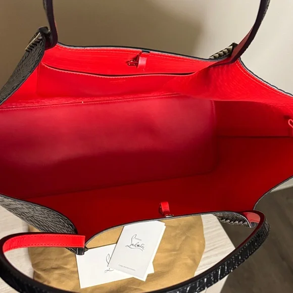 Christian Louboutin Croc-Embossed Black and Red Tote - Picture 4 of 7